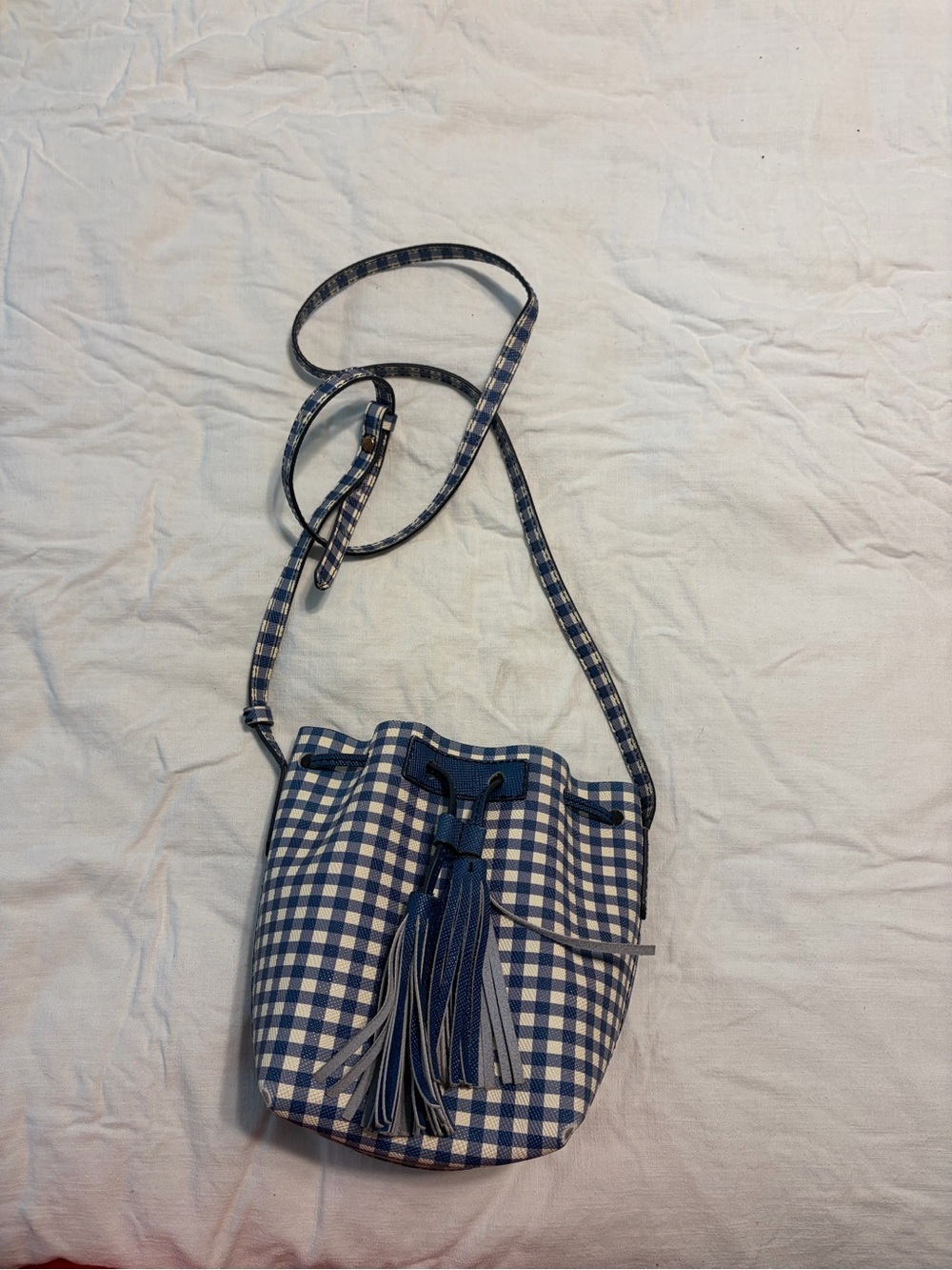 J. Crew Blue Gingham Drawstring Bucket Bag - Women